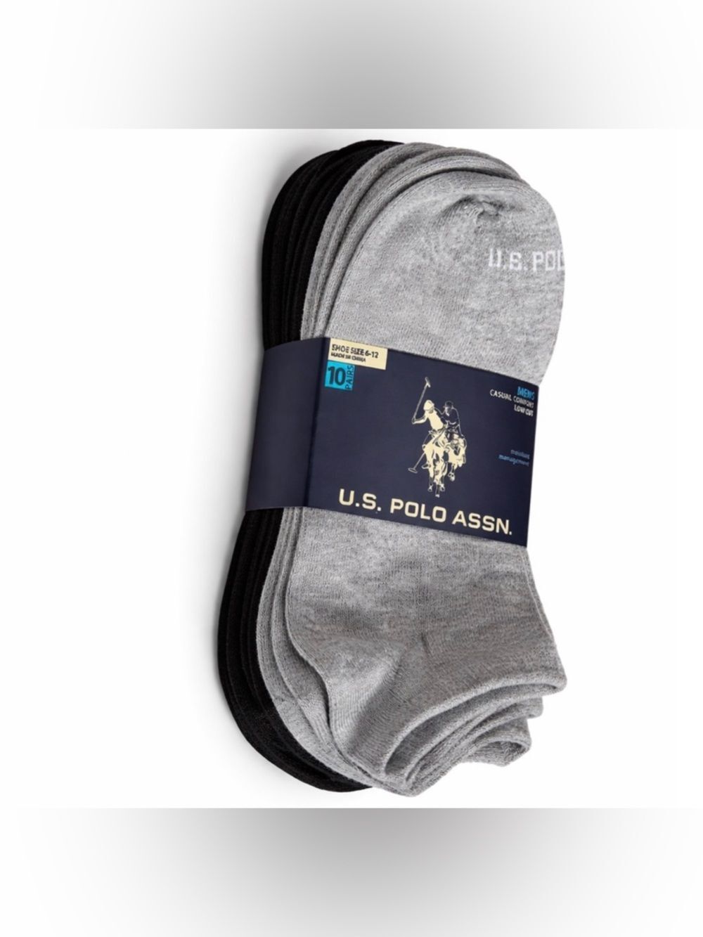 U.S. Polo Assn Men’s 10 Pack Low Cut Socks Black gray Size 6-12 NWT